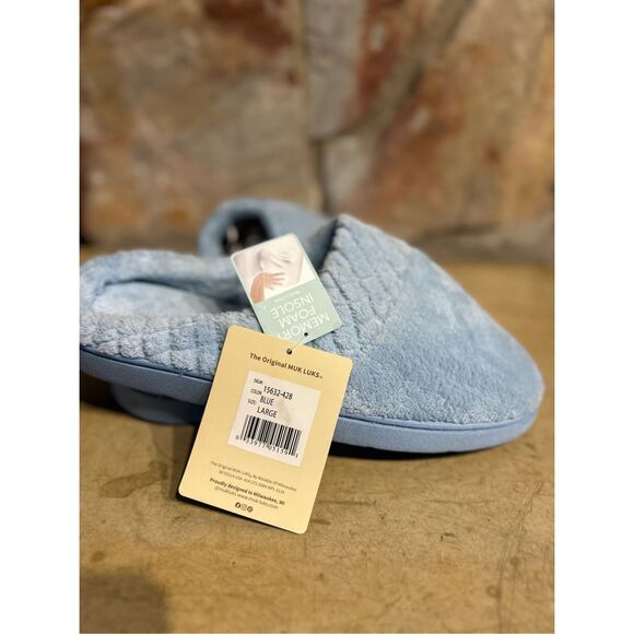 Muk Luks Women’s Slippers Size L 9-10 Blue Comfort Memory Foam Slippers Clogs NW - Picture 2 of 10